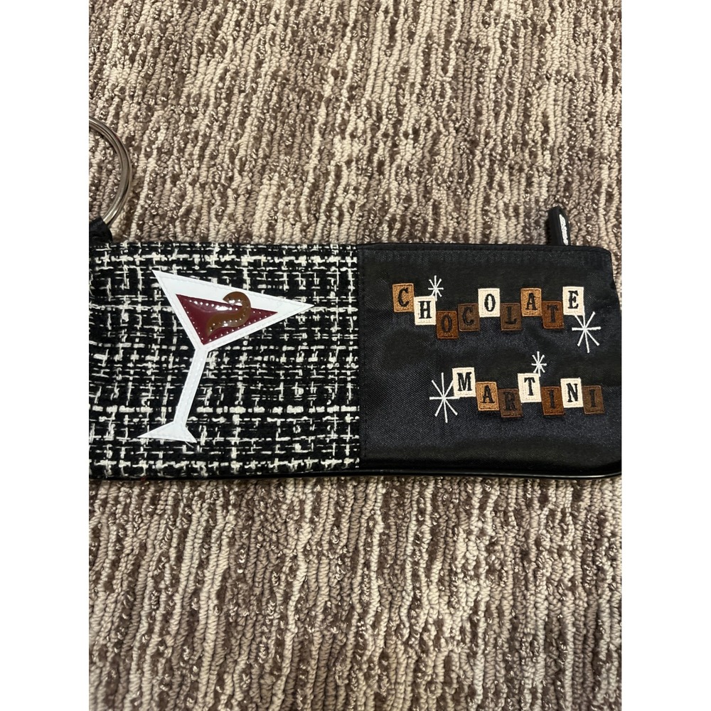 Maggi B Chocolate Martini Wristlet Clutch Bag Tweed Satin Ring Handle Cocktail